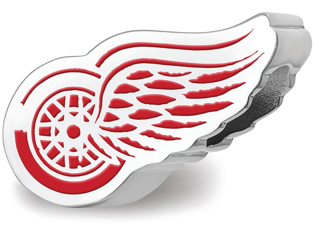 Logoart 925 Sterling Silver Detroit Red Wings Red Wing winged Wheel Enameled Extruded Logo Bead