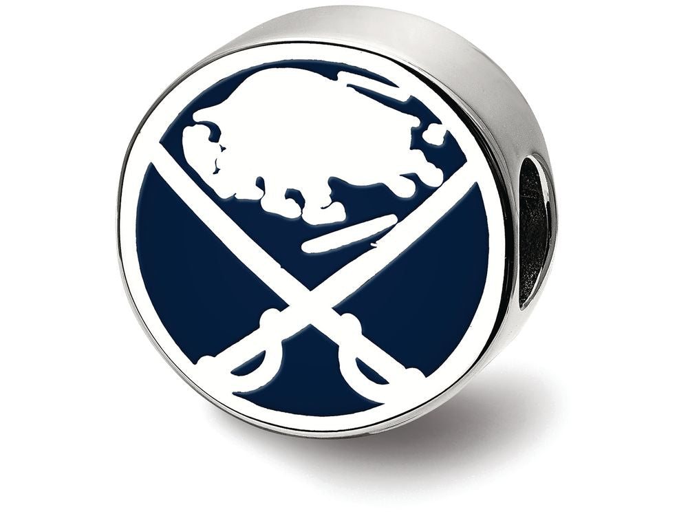 LogoArt Sterling Silver Buffalo Sabres Buffalo With Swords On Hockey Puck Enameled Logo Bead Charm
