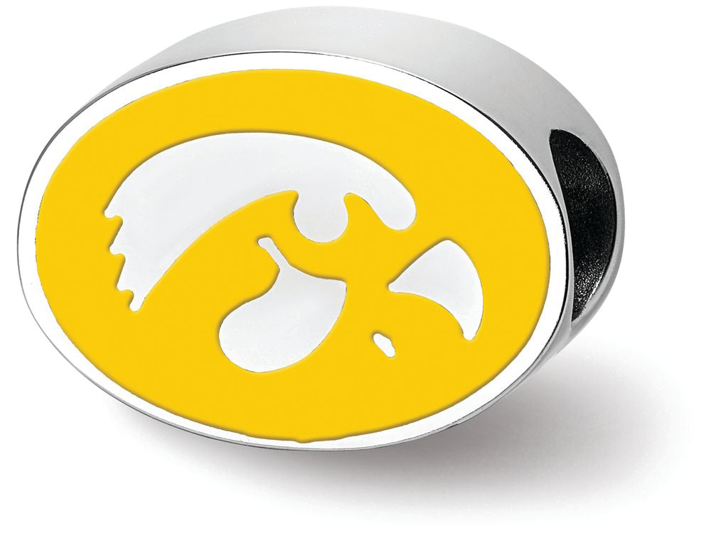Logoart 925 Sterling Silver The University Of Iowa Enameled 1-sided Bead