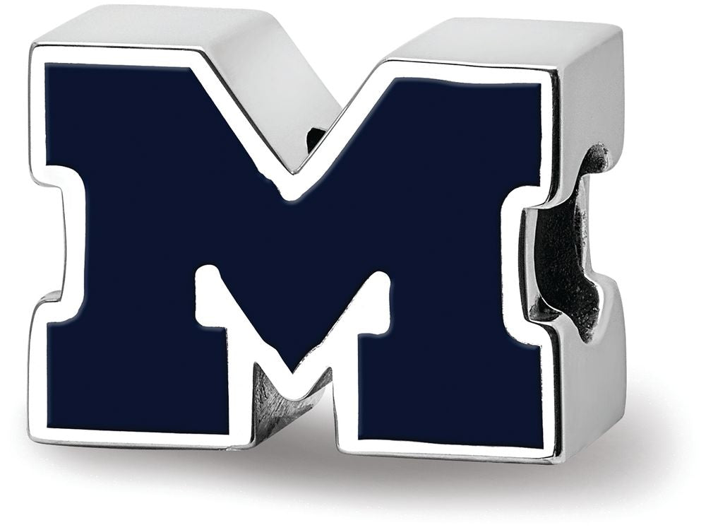 Logoart 925 Sterling Silver University Of Michigan Block M Enameled 1-sided Bead