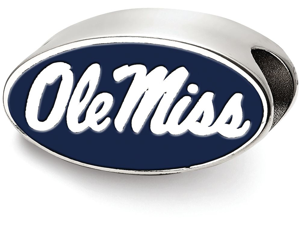 LogoArt Sterling Silver University of Mississippi Ole Miss Silver In Oval Enameled Logo Bead Charm