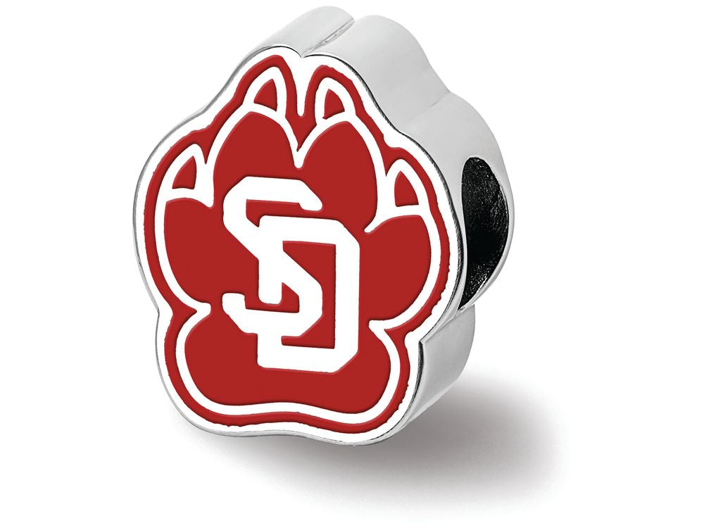 Logoart 925 Sterling Silver Univ Of South Dakota Sd Paw Print 1-sided Enameled Bead