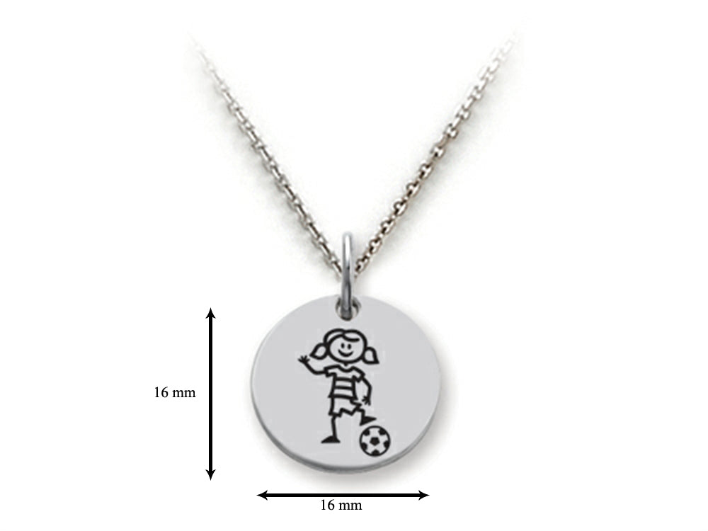 Family Values 925 Sterling Silver Soccer Girl Disc Pendant Necklace - Chain Included