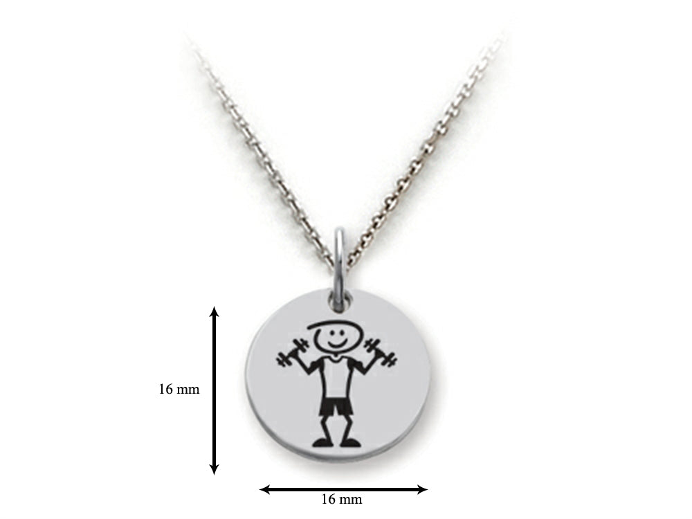 Family Values 925 Sterling Silver Weightlifter Disc Pendant Necklace - Chain Included