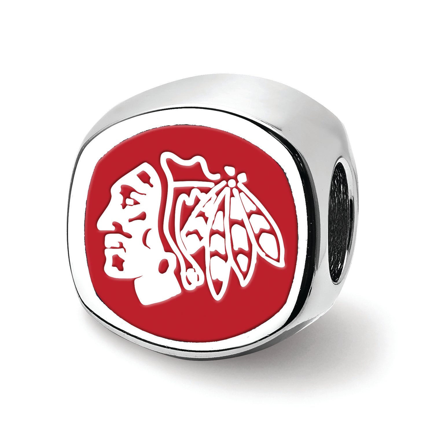 Logoart 925 Sterling Silver Chicago Blackhawks Blackhawk Head Cushion-Cut Double Logo Bead