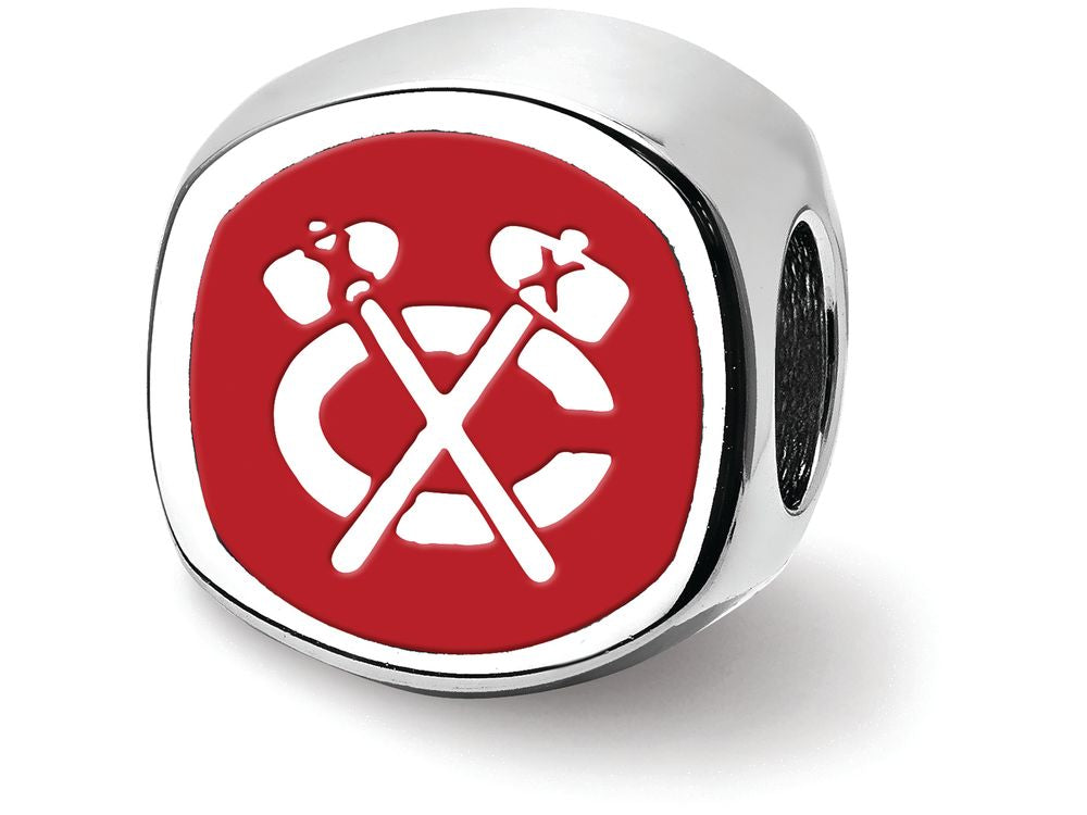 Logoart 925 Sterling Silver Chicago Blackhawks Blackhawk Head Cushion-Cut Double Logo Bead