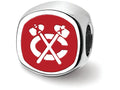 Logoart 925 Sterling Silver Chicago Blackhawks Blackhawk Head Cushion-Cut Double Logo Bead