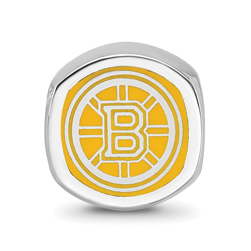 Logoart 925 Sterling Silver Boston Bruins b Primary Cushion-Cut Double Logo Bead