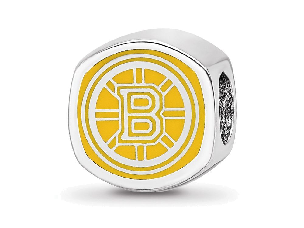 Logoart 925 Sterling Silver Boston Bruins b Primary Cushion-Cut Double Logo Bead