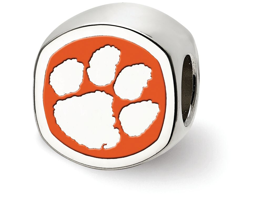 LogoArt Sterling Silver Clemson University Paw Print Cushion-Cut Double Logo Bead Charm