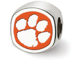 LogoArt Sterling Silver Clemson University Paw Print Cushion-Cut Double Logo Bead Charm