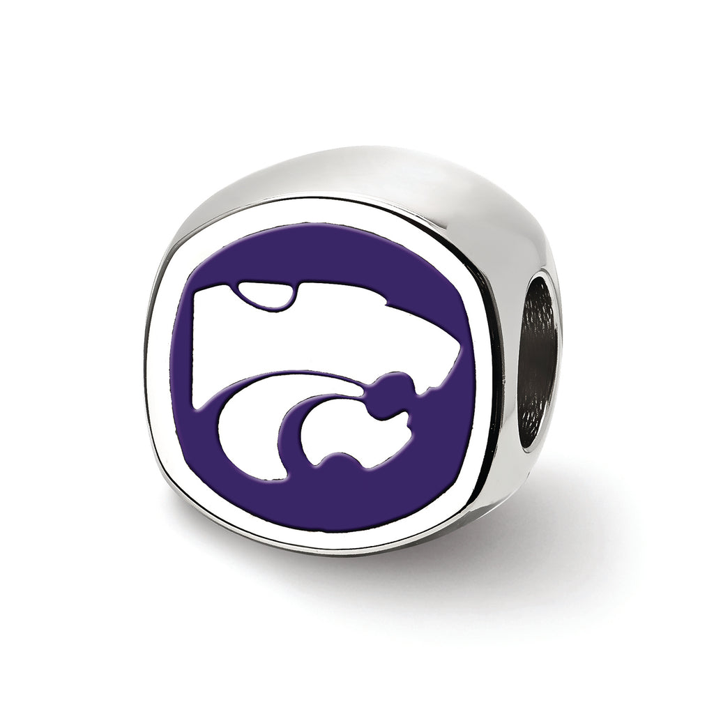 LogoArt Sterling Silver Kansas State University Wildcat Head Cushion-Cut Double Logo Bead Charm