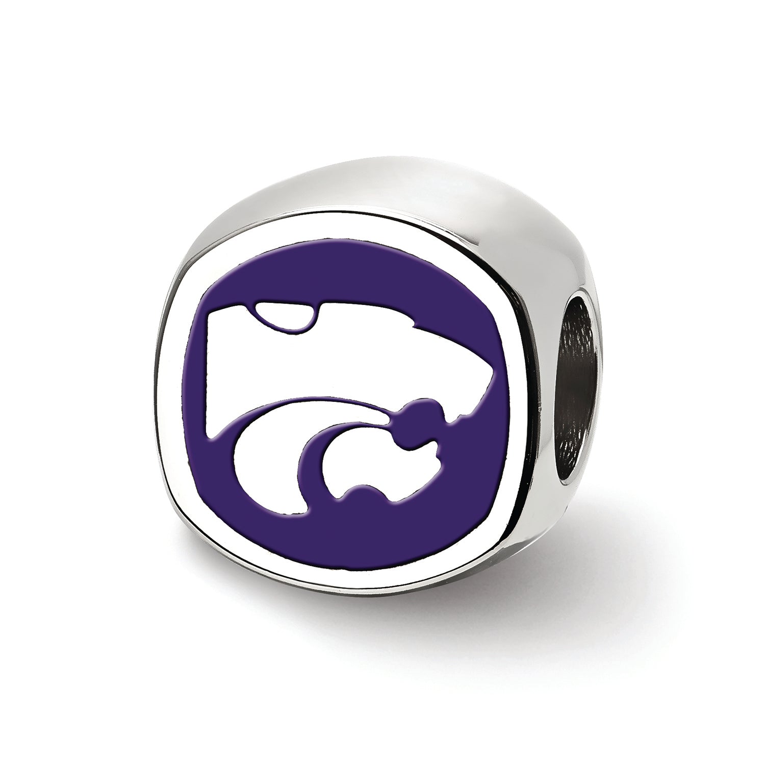 LogoArt Sterling Silver Kansas State University Wildcat Head Cushion-Cut Double Logo Bead Charm
