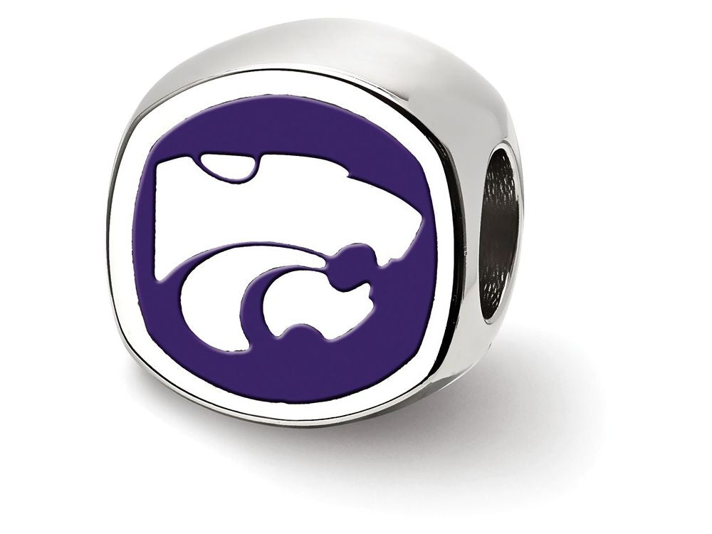 LogoArt Sterling Silver Kansas State University Wildcat Head Cushion-Cut Double Logo Bead Charm