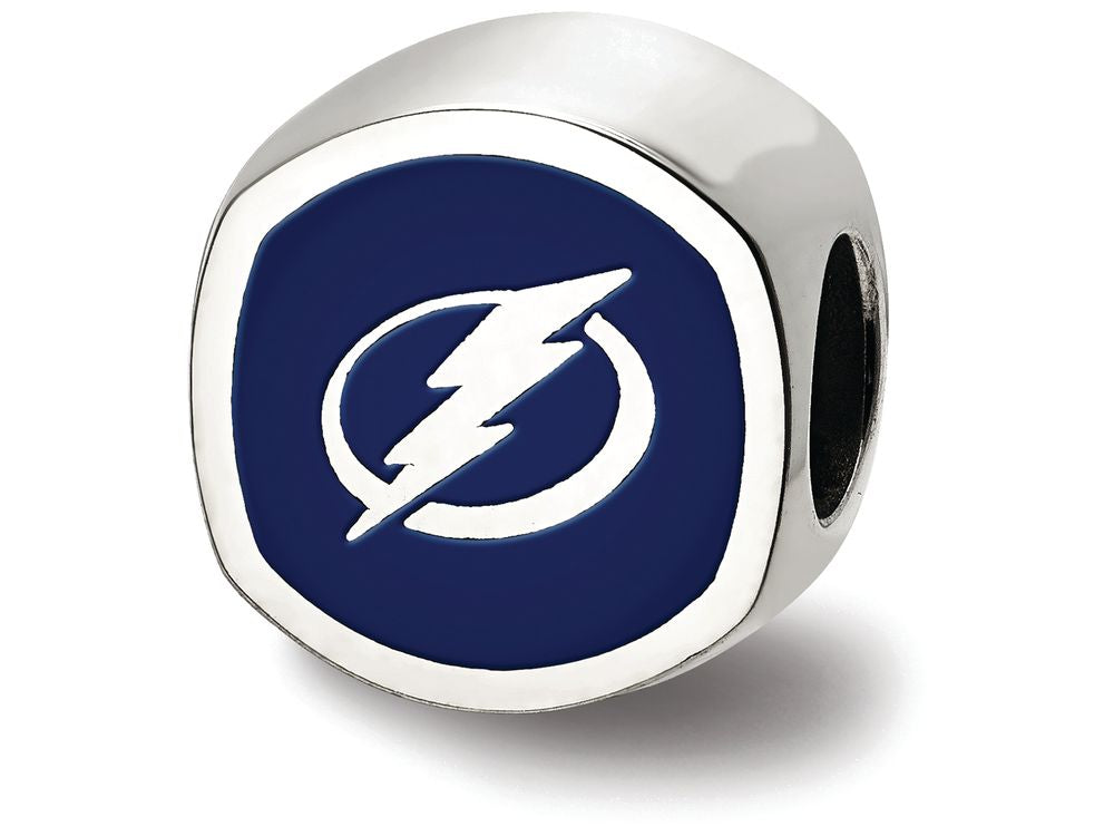 LogoArt Sterling Silver Tampa Bay Lightning Lightning Bolt Cushion-Cut Double Logo Bead Charm