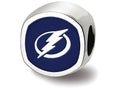 LogoArt Sterling Silver Tampa Bay Lightning Lightning Bolt Cushion-Cut Double Logo Bead Charm