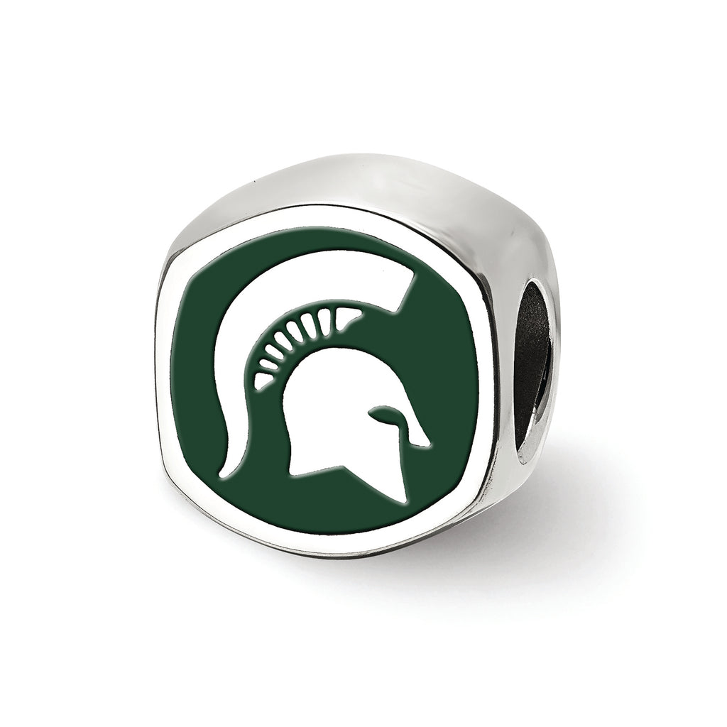 LogoArt Sterling Silver Michigan State University Spartan Head Cushion-Cut Double Logo Bead Charm