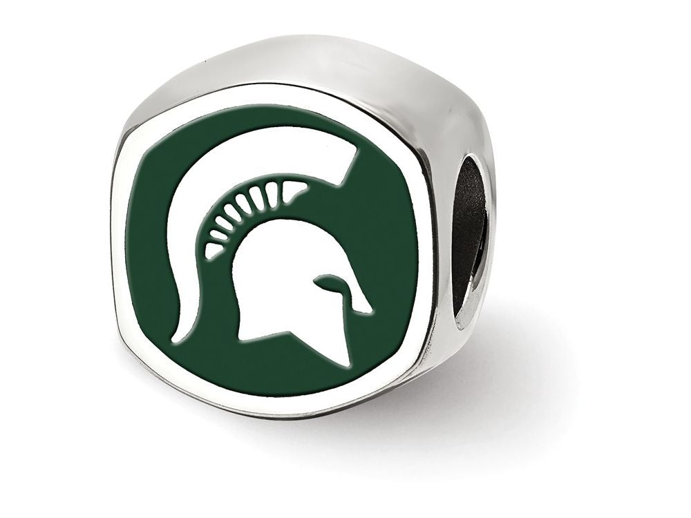 LogoArt Sterling Silver Michigan State University Spartan Head Cushion-Cut Double Logo Bead Charm