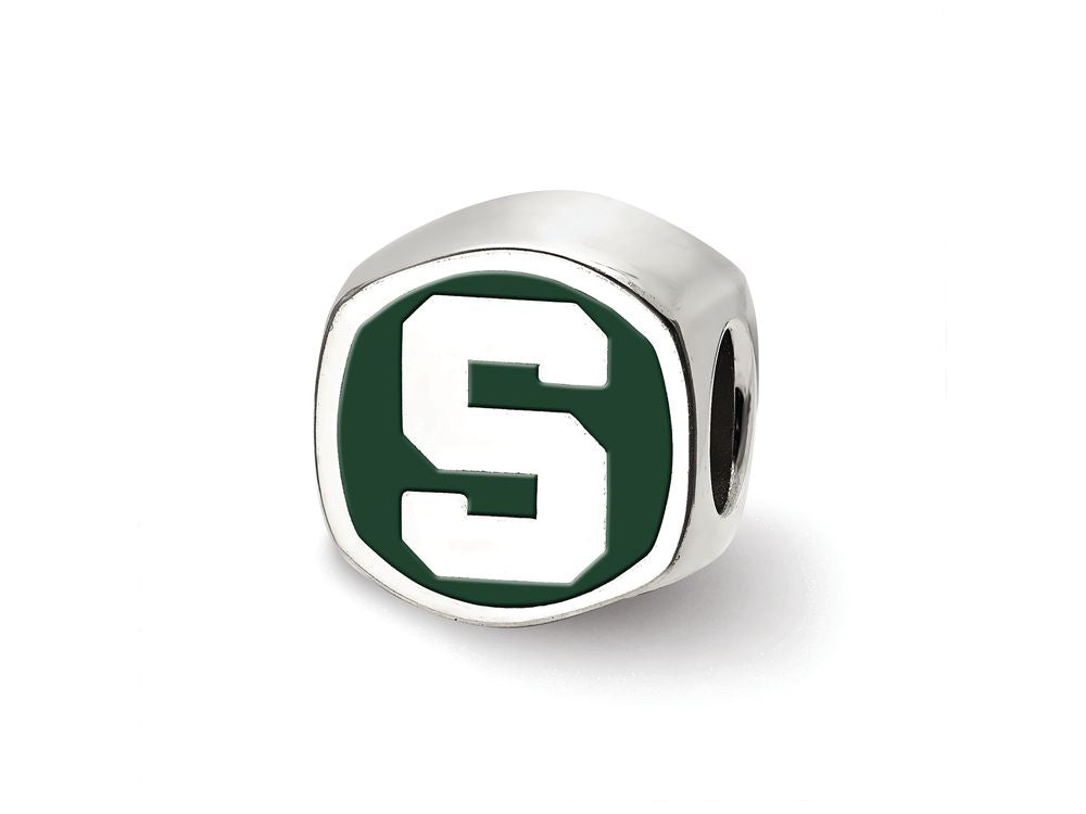 LogoArt Sterling Silver Michigan State University Spartan Head Cushion-Cut Double Logo Bead Charm
