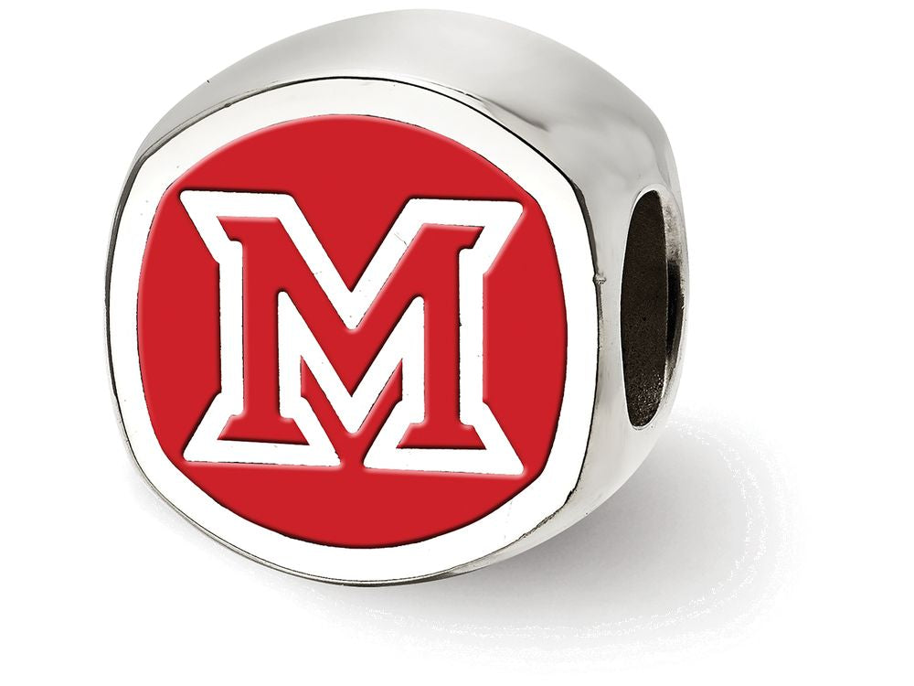 LogoArt Sterling Silver Miami University Block M Cushion-Cut Double Logo Bead Charm