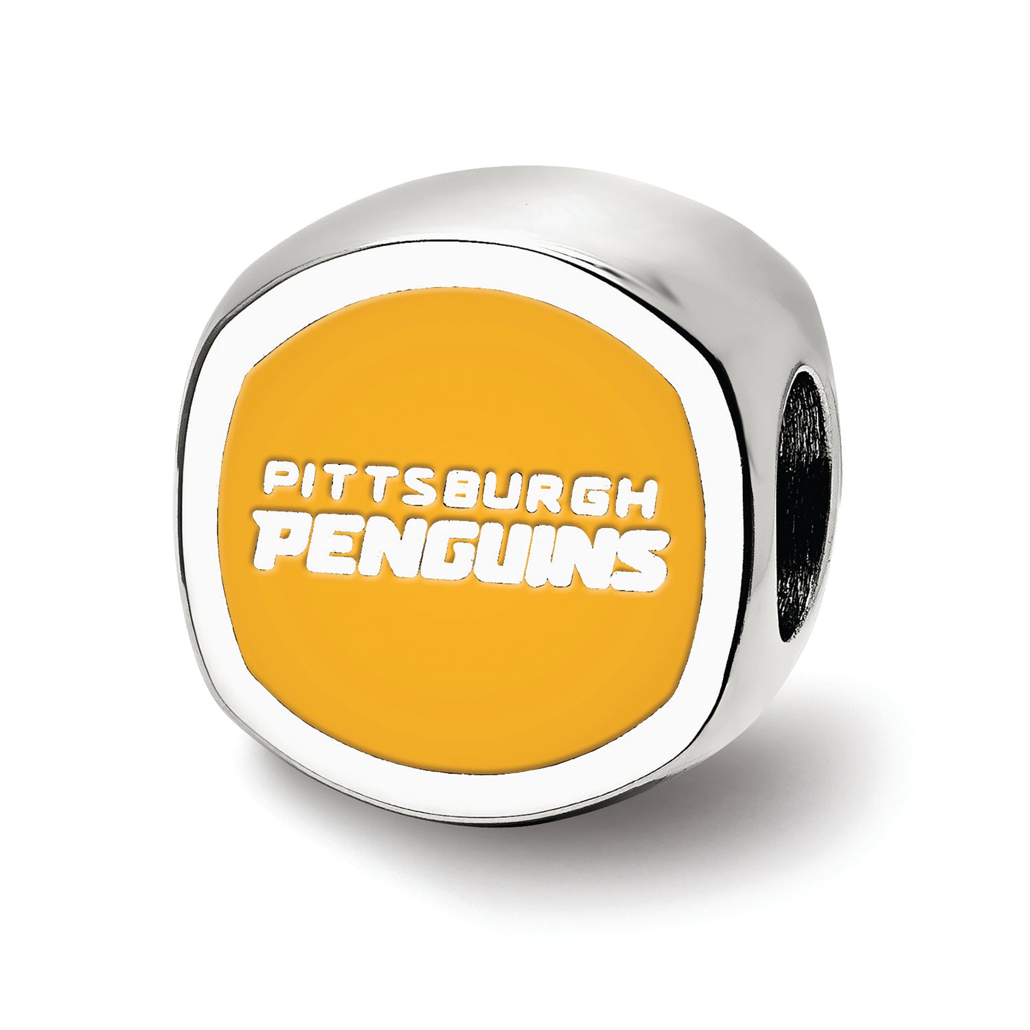 LogoArt Sterling Silver Pittsburgh Penguins Skating Penguin Cushion-Cut Double Logo Bead Charm