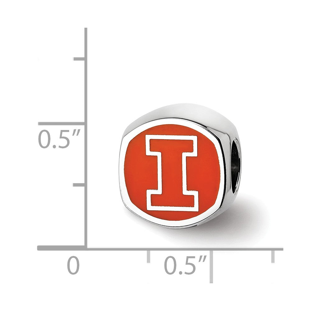 Logoart 925 Sterling Silver University Of Illinois Cushion-Cut Enameled Bead