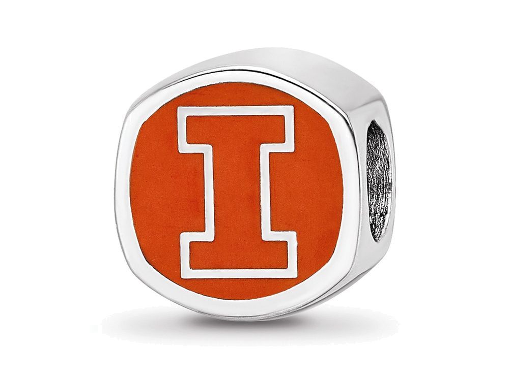 Logoart 925 Sterling Silver University Of Illinois Cushion-Cut Enameled Bead