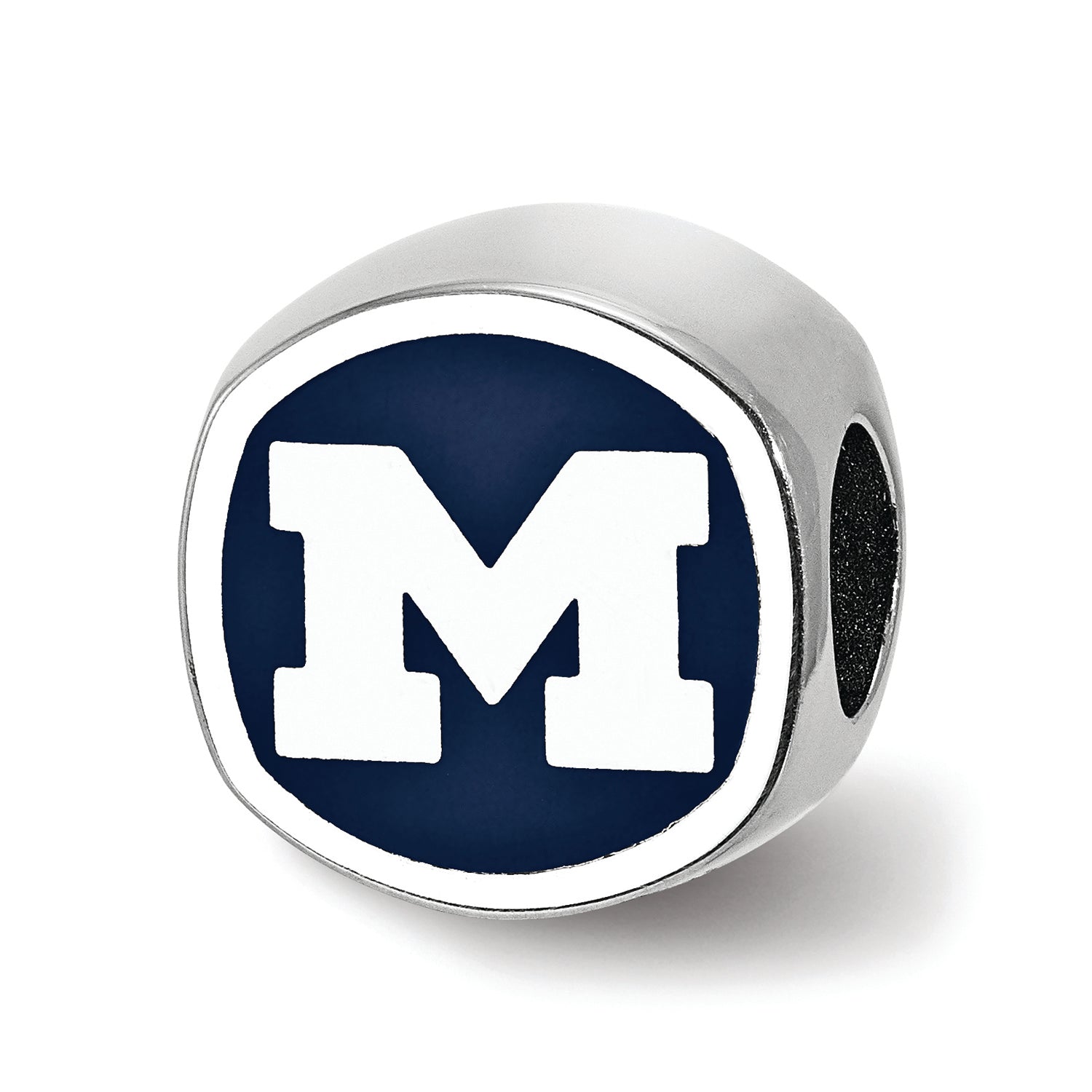 Logoart 925 Sterling Silver University Of Michigan Cushion-Cut Enameled Bead