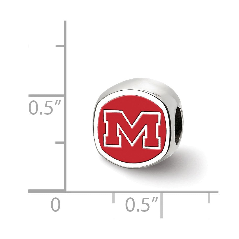 LogoArt Sterling Silver University Of Mississippi Ole Misterling Silver Cushion-Cut Double Logo Bead Charm