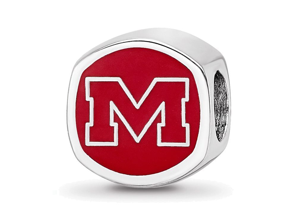 LogoArt Sterling Silver University Of Mississippi Ole Misterling Silver Cushion-Cut Double Logo Bead Charm