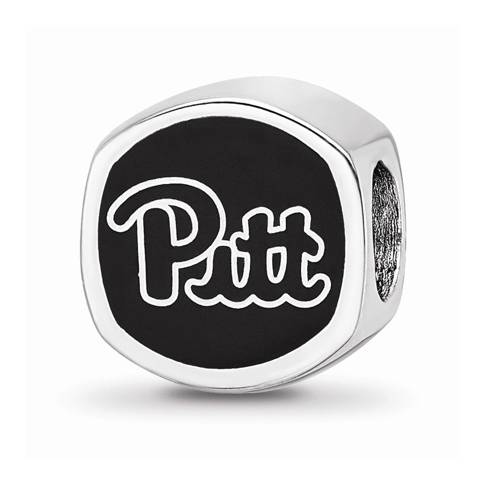 LogoArt Sterling Silver University Of Pittsburgh Pitt Script Cushion-Cut Double Logo Bead Charm