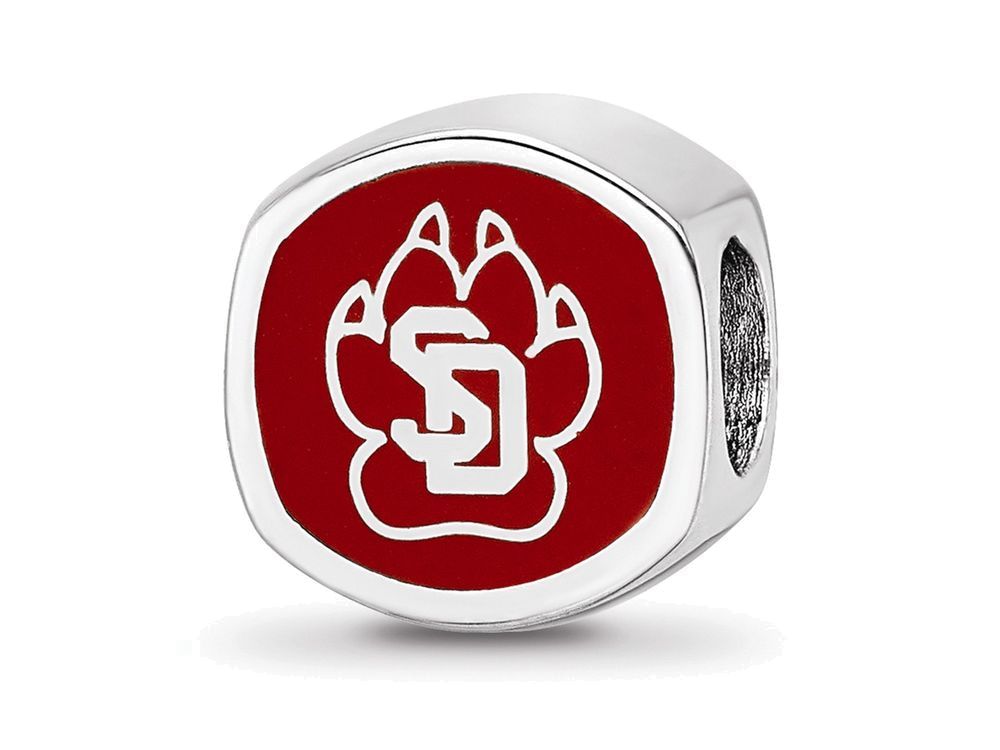 Logoart 925 Sterling Silver Univ Of South Dakota Sd Paw Print 2-sided Enameled Bead