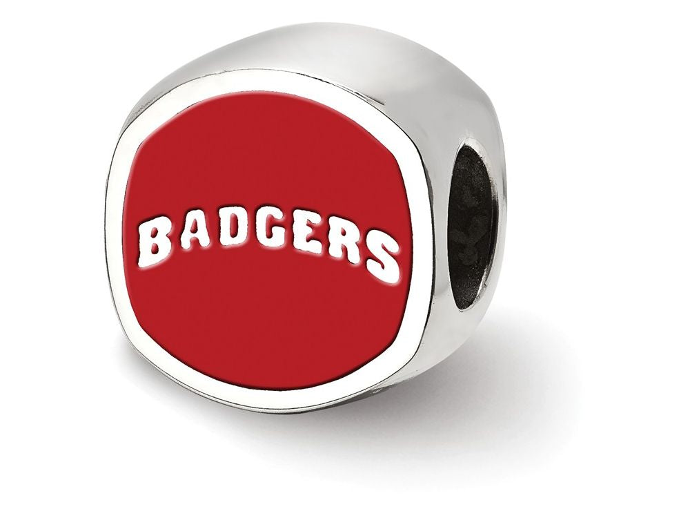 LogoArt Sterling Silver University Of Wisconsin W Cushion-Cut Double Logo Bead Charm