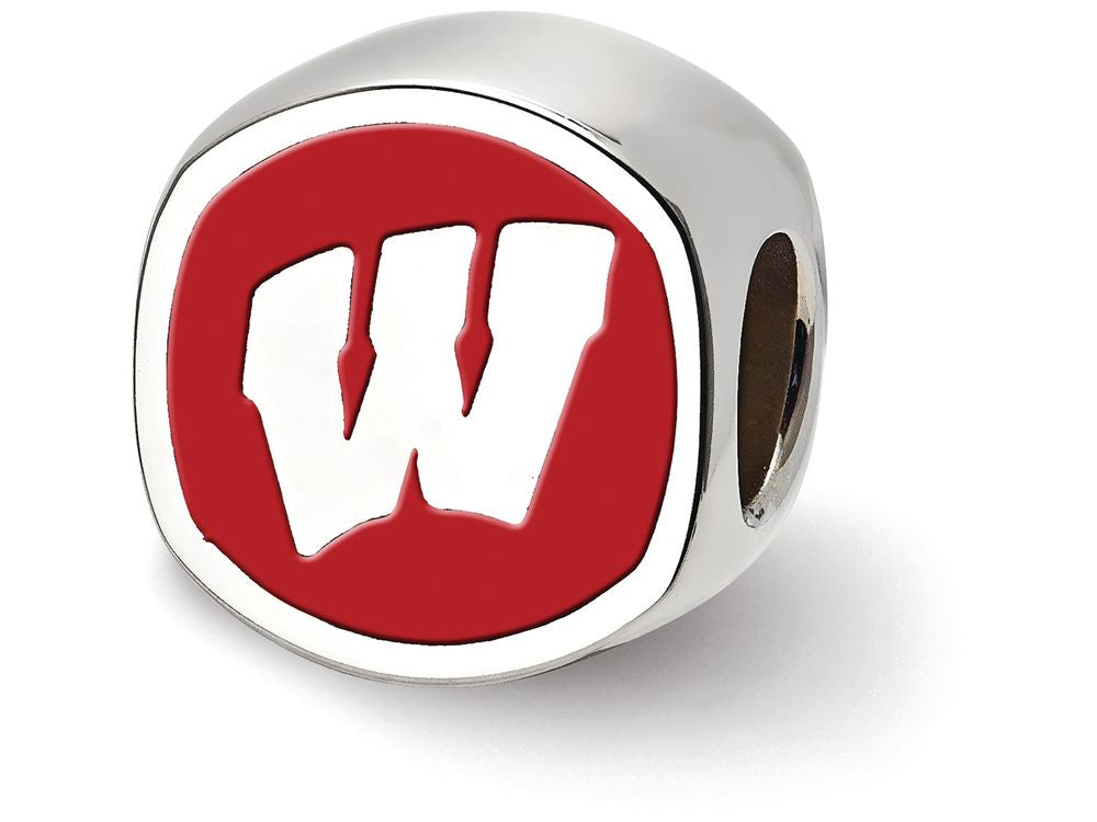 LogoArt Sterling Silver University Of Wisconsin W Cushion-Cut Double Logo Bead Charm