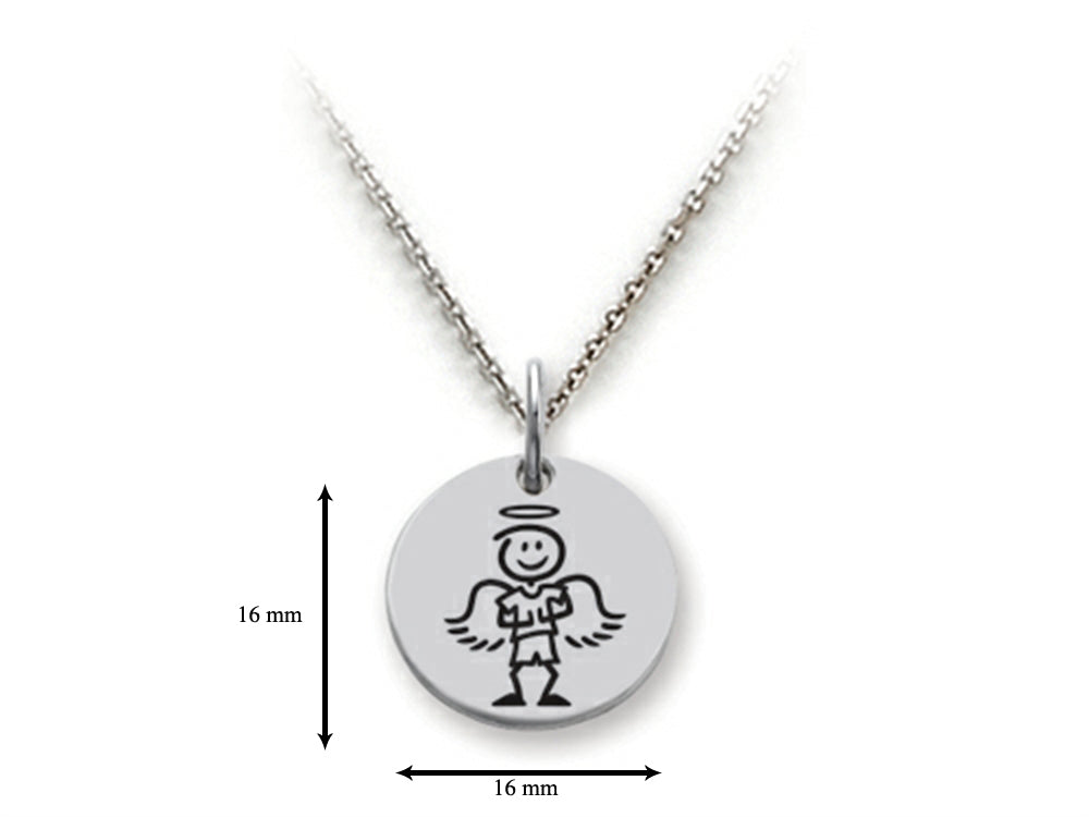 Family Values 925 Sterling Silver Angelic Boy Disc Pendant Necklace - Chain Included