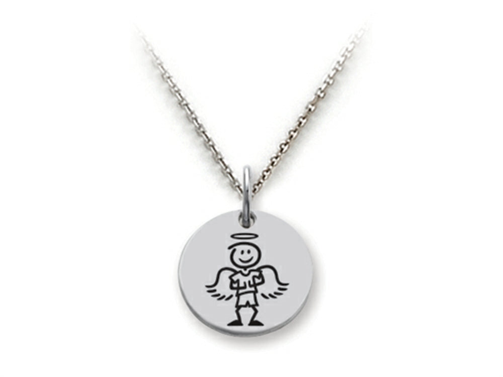 Family Values 925 Sterling Silver Angelic Boy Disc Pendant Necklace - Chain Included