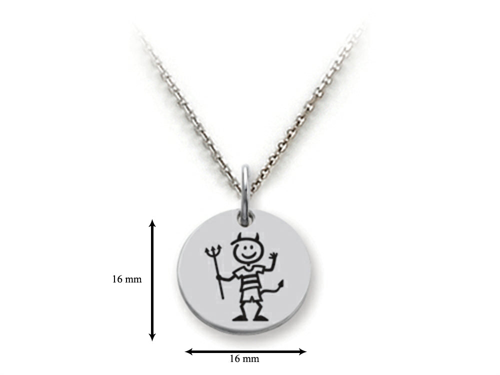 Family Values 925 Sterling Silver Devilish Boy Disc Pendant Necklace - Chain Included