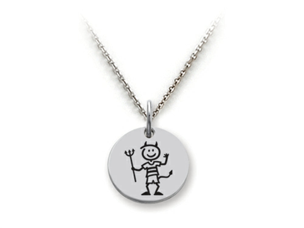 Family Values 925 Sterling Silver Devilish Boy Disc Pendant Necklace - Chain Included