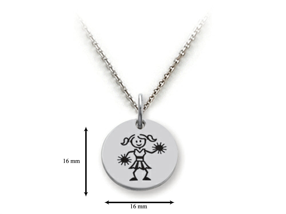 Family Values 925 Sterling Silver Cheerleader Disc Pendant Necklace - Chain Included
