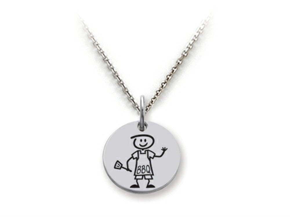 Family Values 925 Sterling Silver BBQ Dad Disc Pendant Necklace - Chain Included