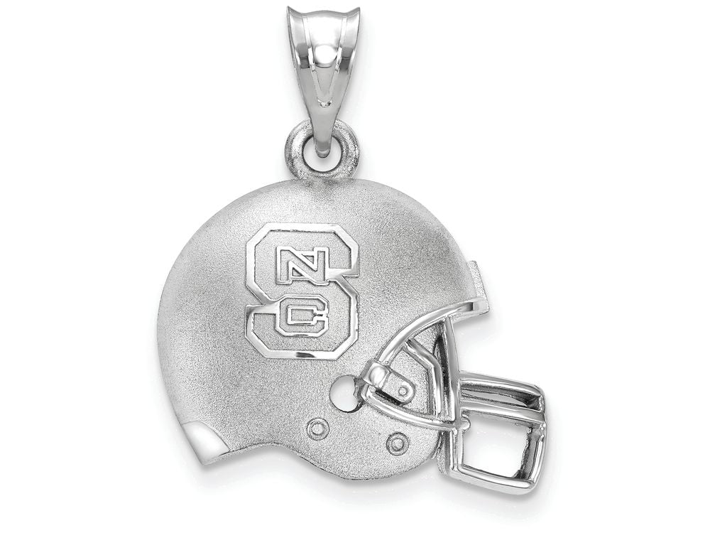 LogoArt Sterling Silver North Carolina State University ncs Block 3D Football Helmet Pendant Necklace