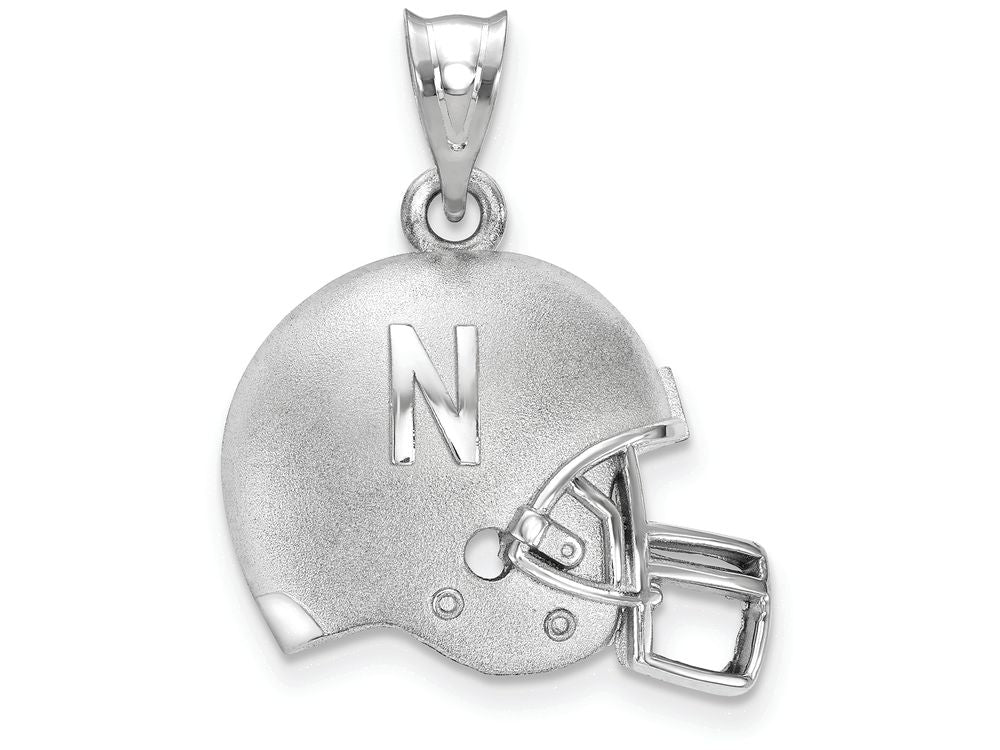 LogoArt Sterling Silver University Of Nebraska N 3D Football Helmet W/ Logo Pendant Necklace