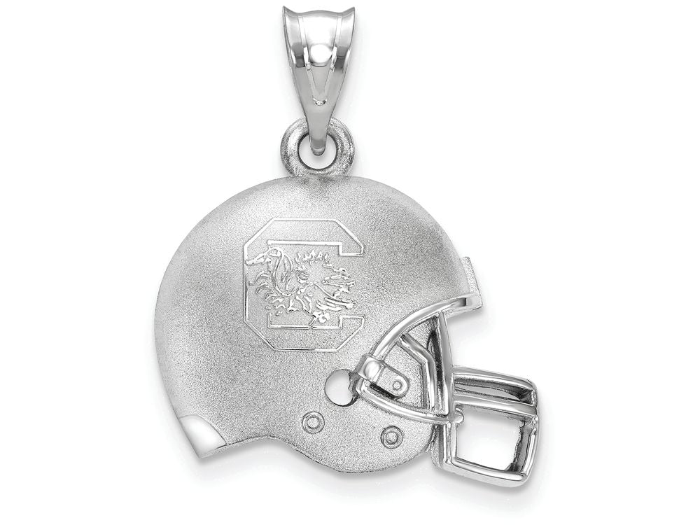 LogoArt Sterling Silver University Of South Carolina c With Gamecock Centered 3D Football Helmet Pendant Necklace