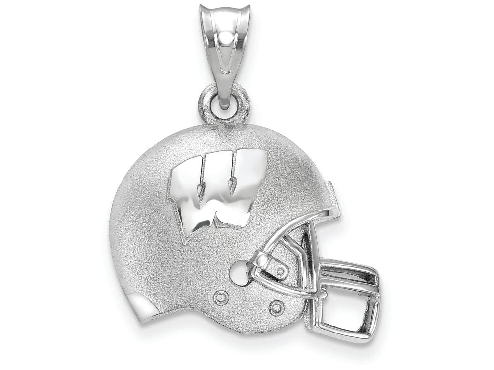 LogoArt Sterling Silver University Of Wisconsin W 3D Football Helmet W/ Logo Pendant Necklace