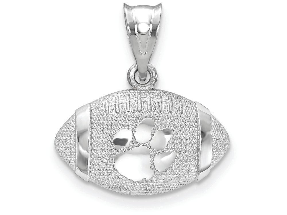 LogoArt Sterling Silver Clemson University Paw Print Primary 3D Football With Logo Pendant Necklace