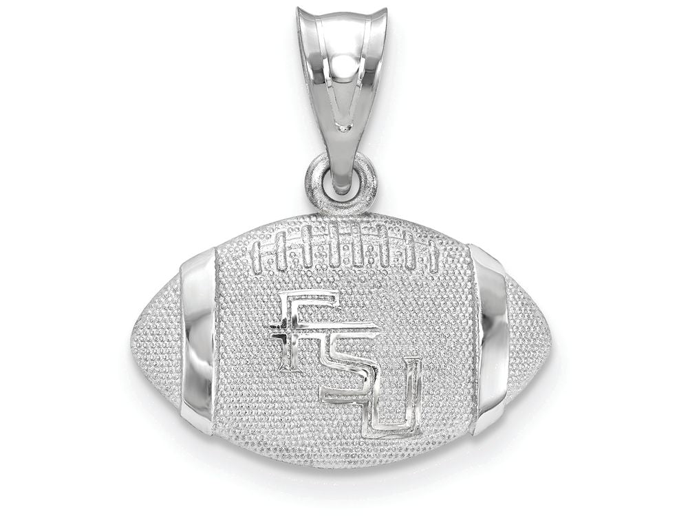 LogoArt Sterling Silver Florida State University Fsu Staggered Letters 3D Football Logo Pendant Necklace