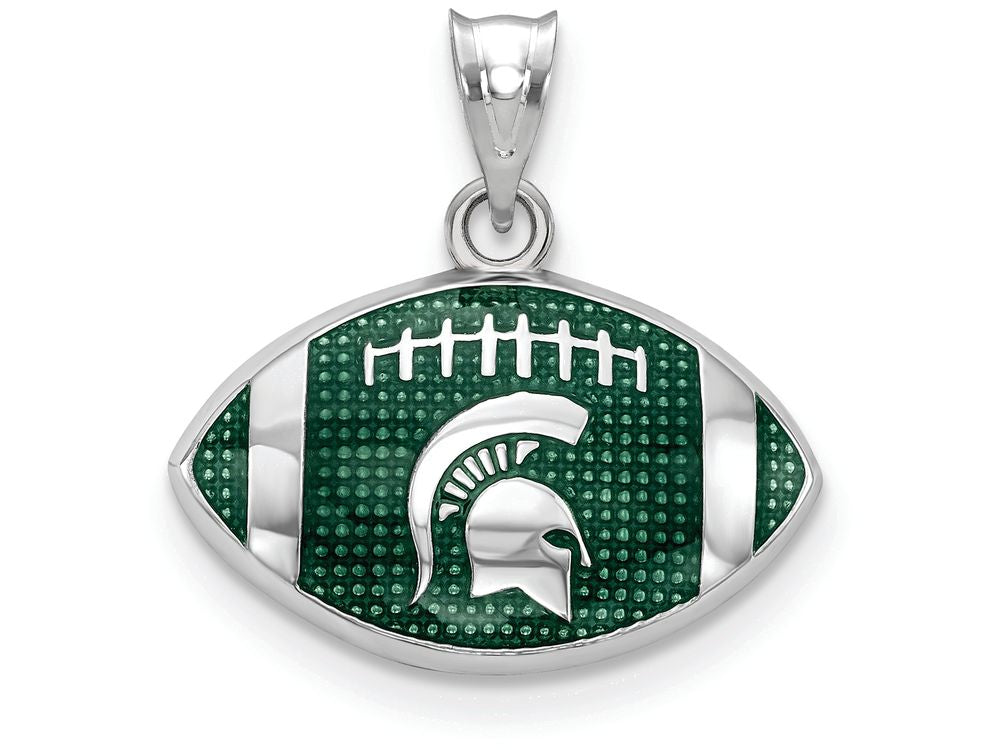 Logoart 925 Sterling Silver Michigan State Univ. Spartan Enameled Football Pendant