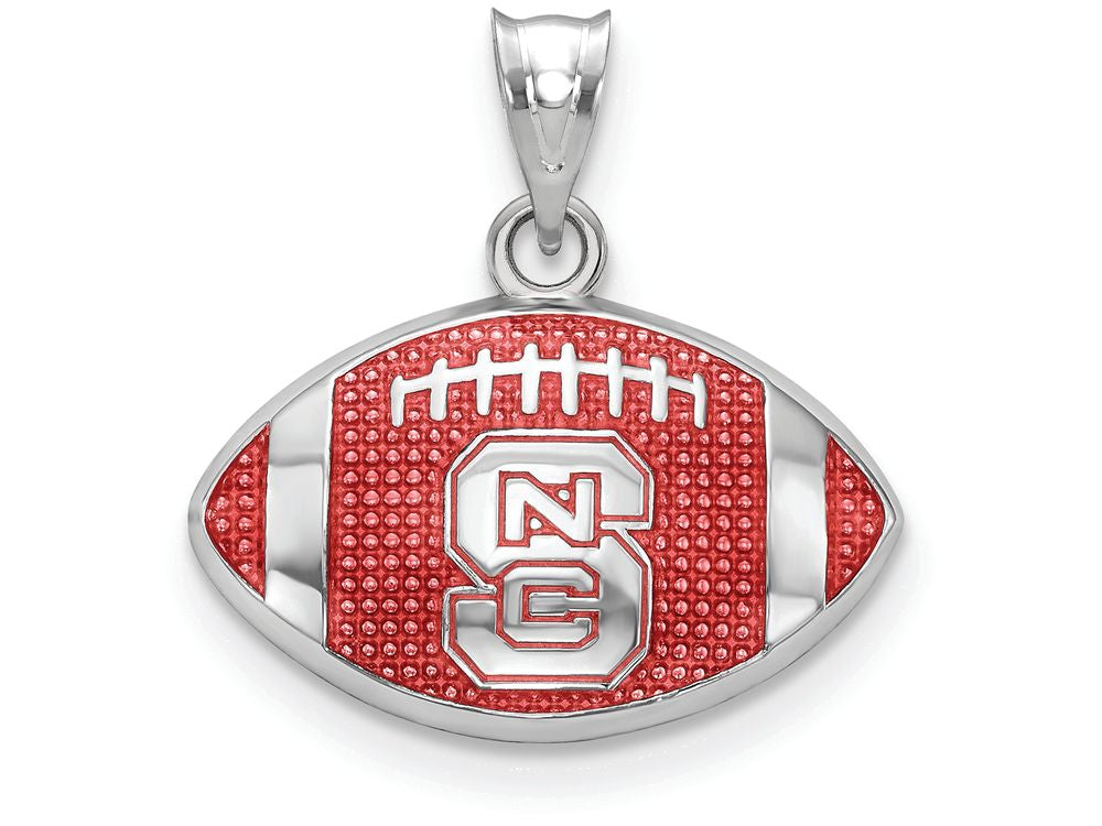 Logoart 925 Sterling Silver North Carolina State Univ. Enameled Football Pendant