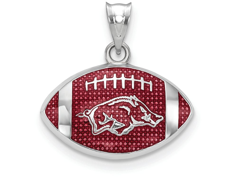 Logoart 925 Sterling Silver Univ. Of Arkansas Hog Enameled Football Pendant