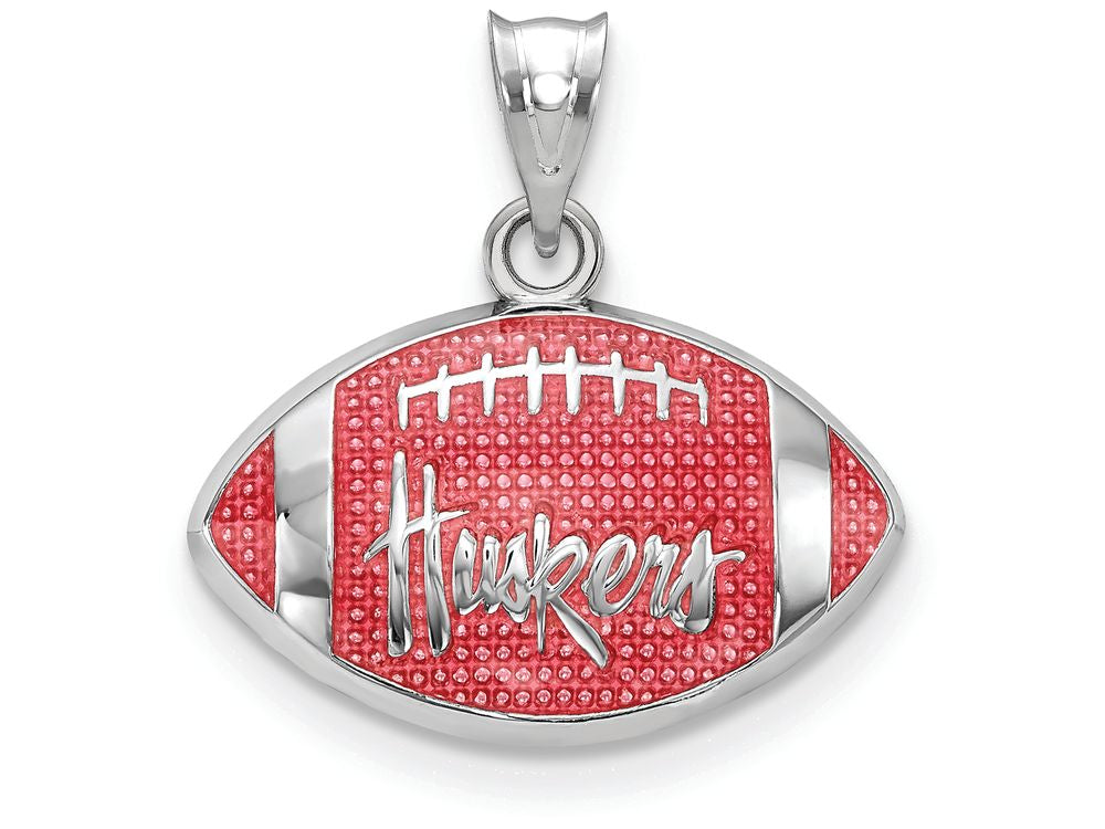 Logoart 925 Sterling Silver Univ. Of Nebraska Huskers Enameled Football Pendant